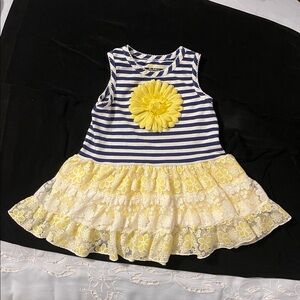 Mia Juliana Striped Dress with Yellow Flower and Lace